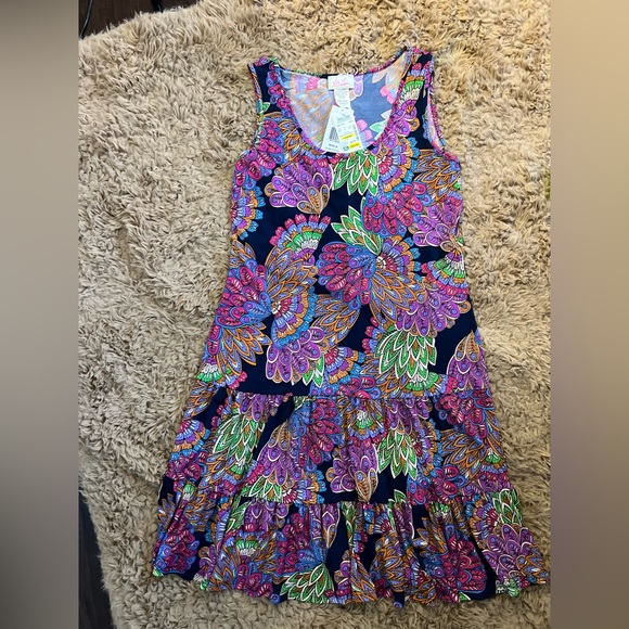 New ivy lane stainmart multicolor flower & Leaf sundress Sz L - Picture 2 of 9